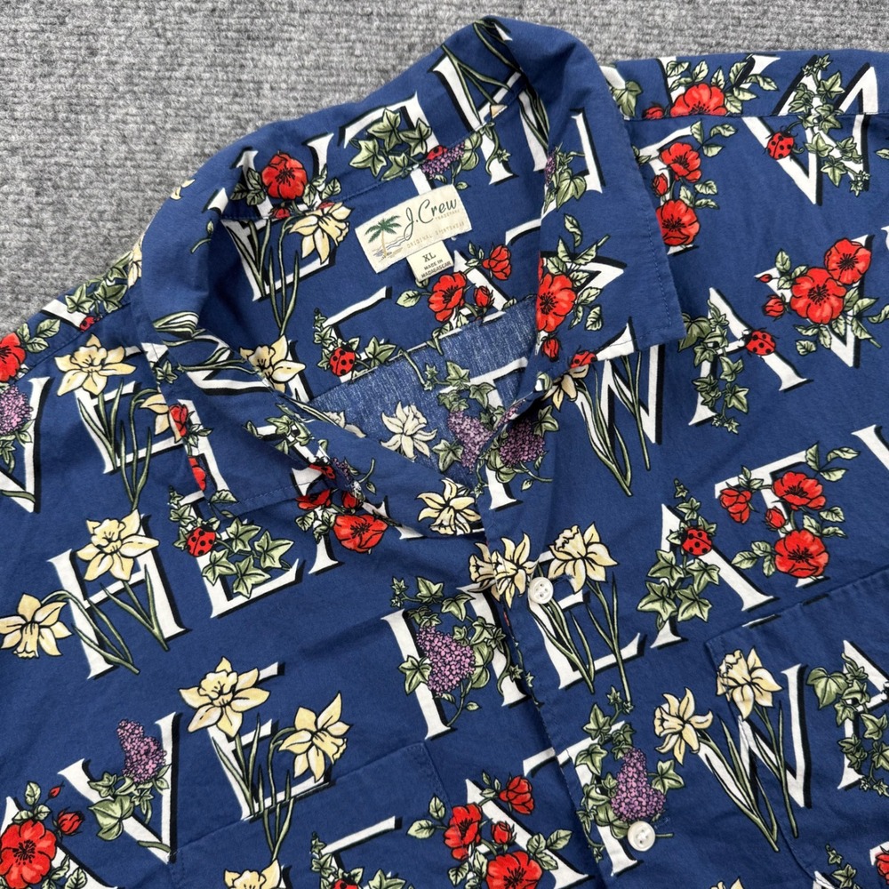 J. Crew Shirt XL‎ Blue Heat Wave Floral Graphic Button Up Men's